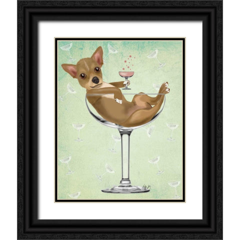 Chihuahua in Cocktail Glass Black Ornate Wood Framed Art Print with Double Matting by Fab Funky
