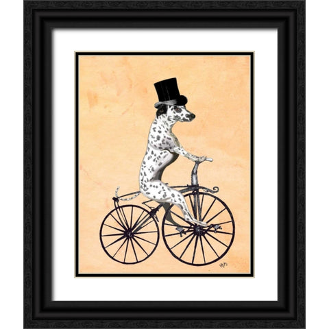 Dalmatian On Bicycle Black Ornate Wood Framed Art Print with Double Matting by Fab Funky