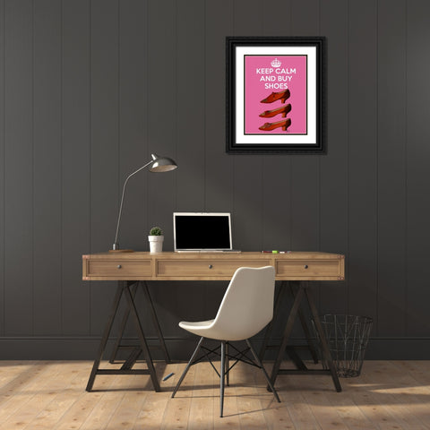 Keep Calm Buy Shoes Black Ornate Wood Framed Art Print with Double Matting by Fab Funky