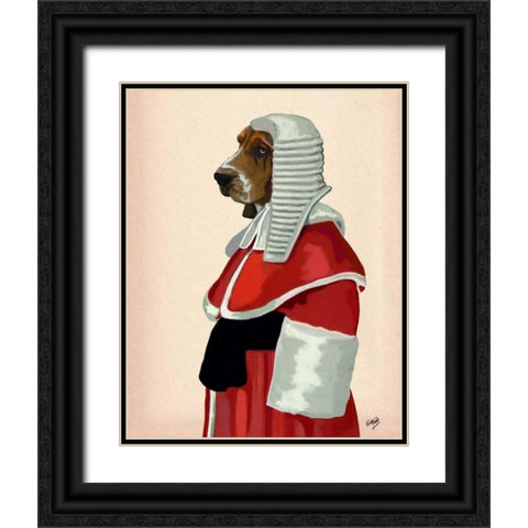 Basset Hound Judge Portrait Black Ornate Wood Framed Art Print with Double Matting by Fab Funky