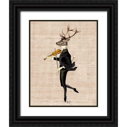 Dancing Deer with Violin Black Ornate Wood Framed Art Print with Double Matting by Fab Funky