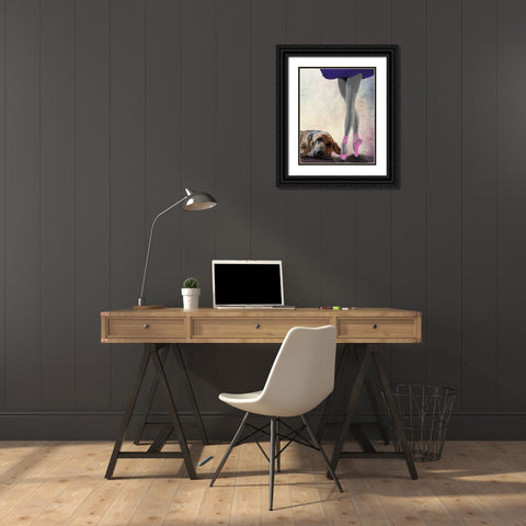 Bloodhound And Ballet Dancer Black Ornate Wood Framed Art Print with Double Matting by Fab Funky