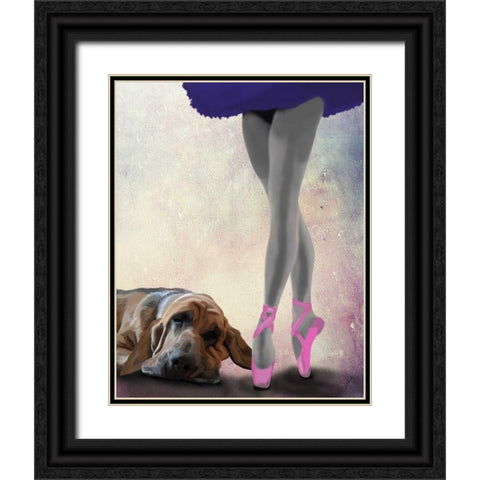 Bloodhound And Ballet Dancer Black Ornate Wood Framed Art Print with Double Matting by Fab Funky