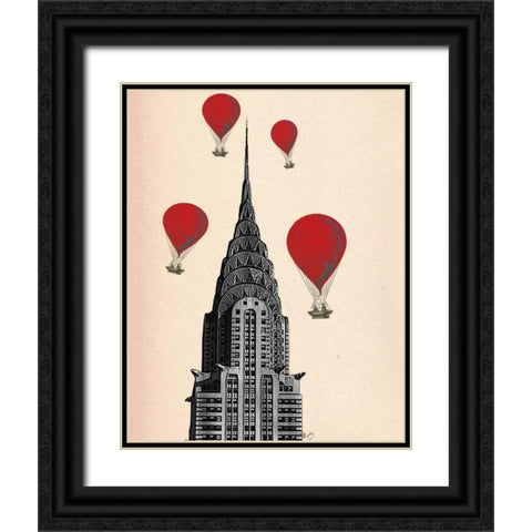Chrysler Building and Red Hot Air Balloons Black Ornate Wood Framed Art Print with Double Matting by Fab Funky