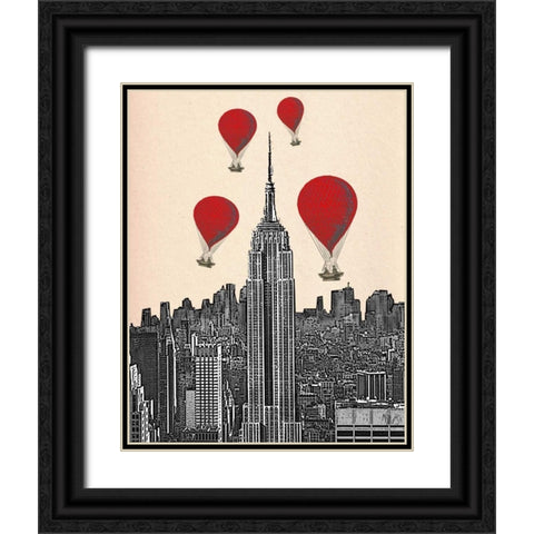 Empire State Building and Red Hot Air Balloons Black Ornate Wood Framed Art Print with Double Matting by Fab Funky