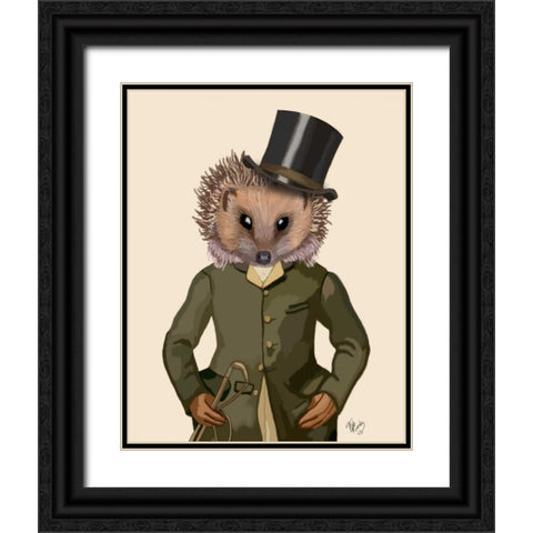 Hedgehog Rider Portrait Black Ornate Wood Framed Art Print with Double Matting by Fab Funky