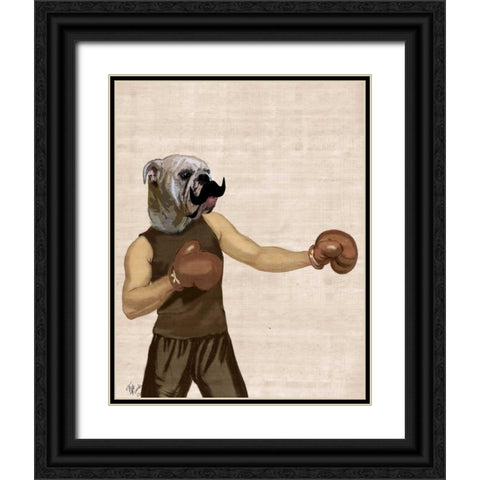 Boxing Bulldog Portrait Black Ornate Wood Framed Art Print with Double Matting by Fab Funky