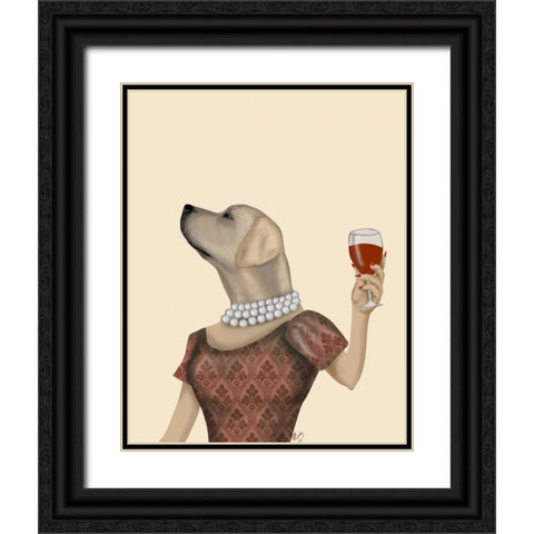 Yellow Labrador Wine Snob Black Ornate Wood Framed Art Print with Double Matting by Fab Funky