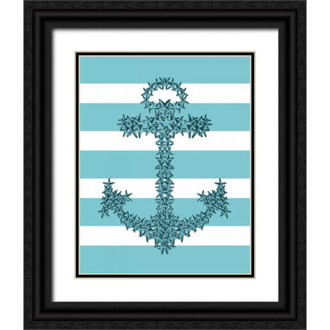 Starfish Anchor in Turquoise and White Black Ornate Wood Framed Art Print with Double Matting by Fab Funky