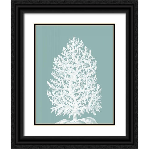 Coral Tree on Mist Blue/Green Black Ornate Wood Framed Art Print with Double Matting by Fab Funky