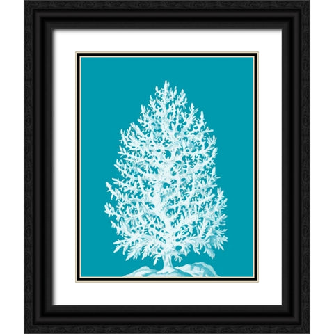Coral Tree White on Sea Blue Black Ornate Wood Framed Art Print with Double Matting by Fab Funky