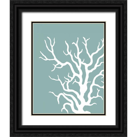 Corals White on Mist Blue Green a Black Ornate Wood Framed Art Print with Double Matting by Fab Funky