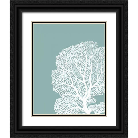 Corals White on Mist Blue Green b Black Ornate Wood Framed Art Print with Double Matting by Fab Funky