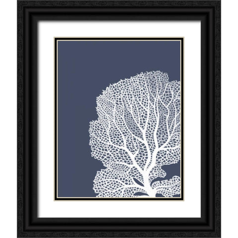 Corals White on Indigo Blue B Black Ornate Wood Framed Art Print with Double Matting by Fab Funky