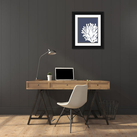 Corals White on Indigo Blue D Black Ornate Wood Framed Art Print with Double Matting by Fab Funky