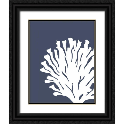 Corals White on Indigo Blue D Black Ornate Wood Framed Art Print with Double Matting by Fab Funky