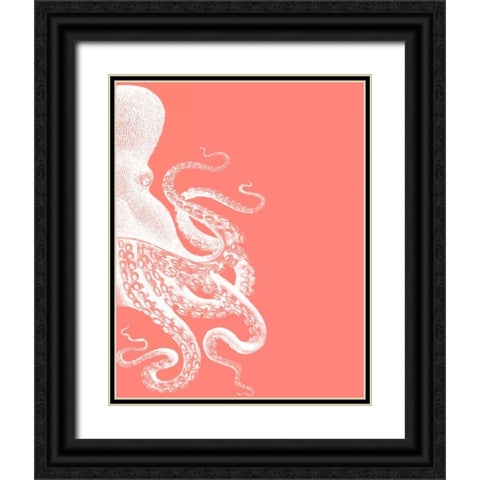 Octopus Coral and Cream b Black Ornate Wood Framed Art Print with Double Matting by Fab Funky