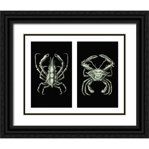 Crabs On Black in 2 panels Black Ornate Wood Framed Art Print with Double Matting by Fab Funky