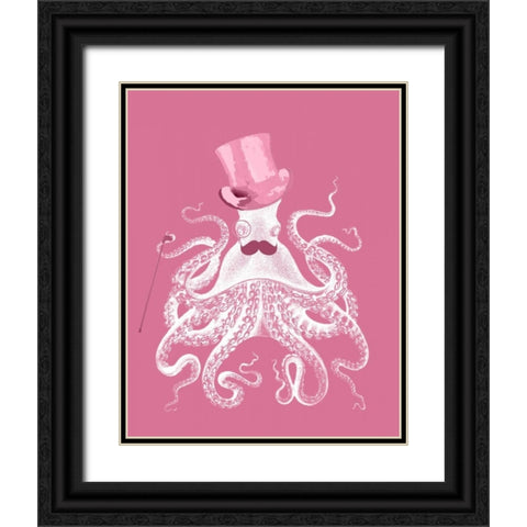 Octopus White on Pink a Black Ornate Wood Framed Art Print with Double Matting by Fab Funky