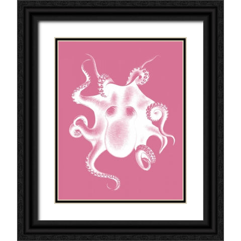 Octopus White on Pink c Black Ornate Wood Framed Art Print with Double Matting by Fab Funky