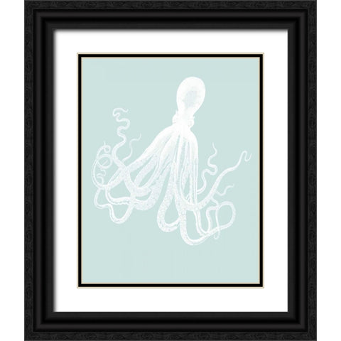 White Octopus on Seafoam e Black Ornate Wood Framed Art Print with Double Matting by Fab Funky
