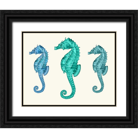 Seahorse Trio Black Ornate Wood Framed Art Print with Double Matting by Fab Funky