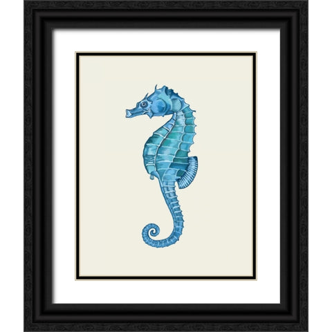Blue Seahorse Black Ornate Wood Framed Art Print with Double Matting by Fab Funky
