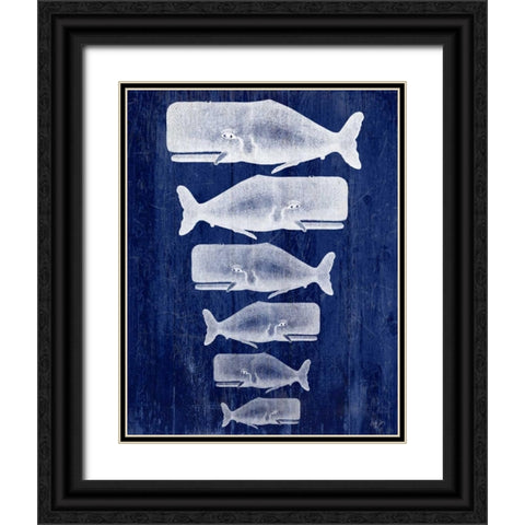Whale Family White On Blue Black Ornate Wood Framed Art Print with Double Matting by Fab Funky
