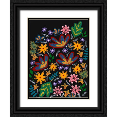 Muddled Flowers I Black Ornate Wood Framed Art Print with Double Matting by Moore, Regina