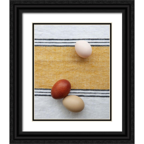 Eggs on Ochre Napkin Black Ornate Wood Framed Art Print with Double Matting by Soderman, Tania