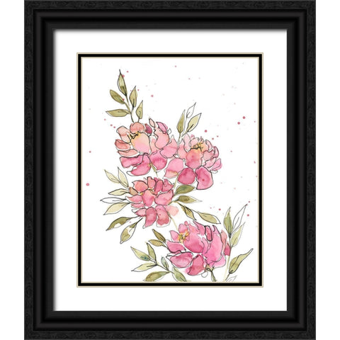 Watercolor Blooms I Black Ornate Wood Framed Art Print with Double Matting by Moore, Regina