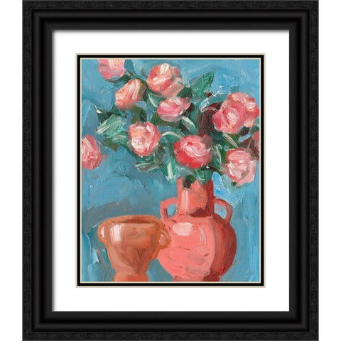 Rosa Blooms I Black Ornate Wood Framed Art Print with Double Matting by Wang, Melissa