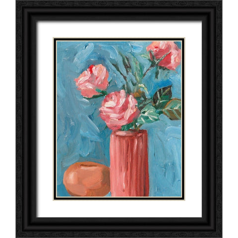 Rosa Blooms II Black Ornate Wood Framed Art Print with Double Matting by Wang, Melissa