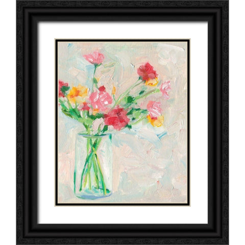 Painterly Soft Bouquet I Black Ornate Wood Framed Art Print with Double Matting by Wang, Melissa