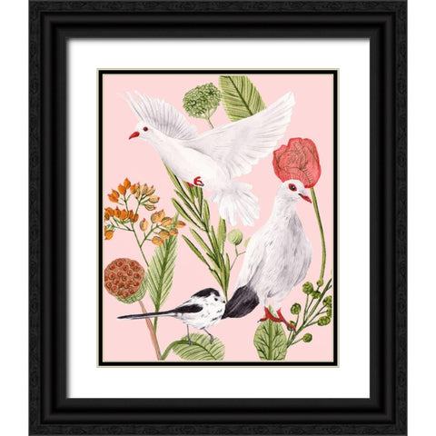 Birds in Motion I Black Ornate Wood Framed Art Print with Double Matting by Wang, Melissa
