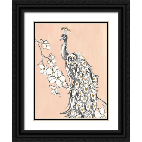 Peacock in Gold II Black Ornate Wood Framed Art Print with Double Matting by Warren, Annie