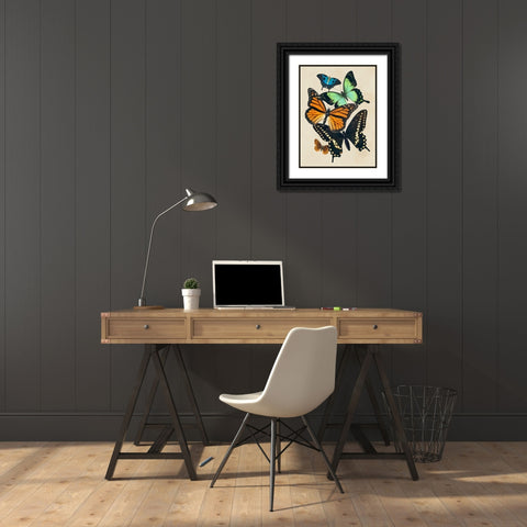 Collaged Butterflies I Black Ornate Wood Framed Art Print with Double Matting by Barnes, Victoria