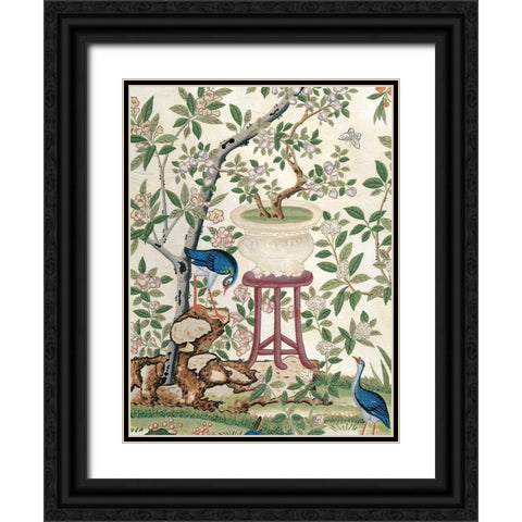 Chinoiserie Wallpaper I Black Ornate Wood Framed Art Print with Double Matting by Vision Studio