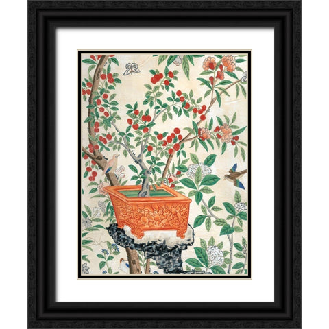 Chinoiserie Wallpaper III Black Ornate Wood Framed Art Print with Double Matting by Vision Studio