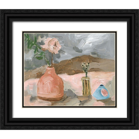 Vase of Pink Flowers I Black Ornate Wood Framed Art Print with Double Matting by Wang, Melissa