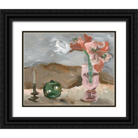 Vase of Pink Flowers II Black Ornate Wood Framed Art Print with Double Matting by Wang, Melissa