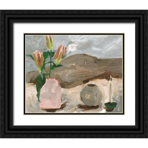 Vase of Pink Flowers V Black Ornate Wood Framed Art Print with Double Matting by Wang, Melissa