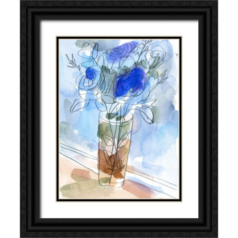 Bunch of Blue Flowers I Black Ornate Wood Framed Art Print with Double Matting by Wang, Melissa