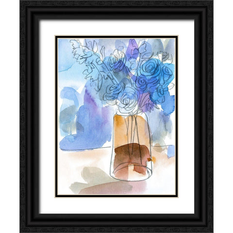 Bunch of Blue Flowers III Black Ornate Wood Framed Art Print with Double Matting by Wang, Melissa