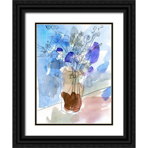 Bunch of Blue Flowers IV Black Ornate Wood Framed Art Print with Double Matting by Wang, Melissa