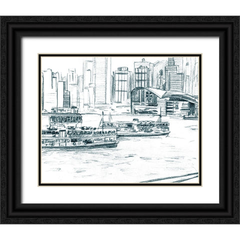 Ferryboats I Black Ornate Wood Framed Art Print with Double Matting by Wang, Melissa