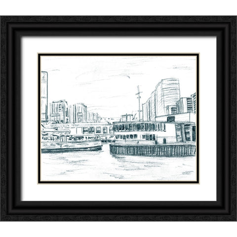 Ferryboats III Black Ornate Wood Framed Art Print with Double Matting by Wang, Melissa