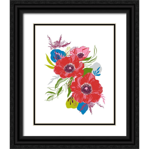 Brilliant Poppies II Black Ornate Wood Framed Art Print with Double Matting by Marr, Laura
