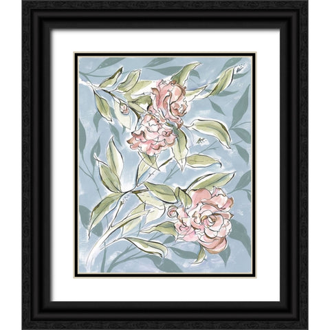 Faded Camellias I Black Ornate Wood Framed Art Print with Double Matting by Marr, Laura