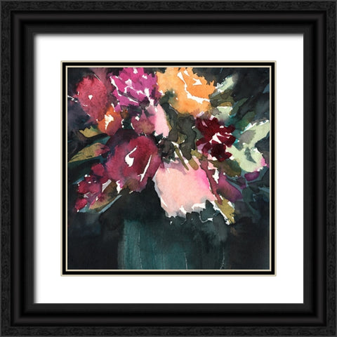 Bouquet Noir I Black Ornate Wood Framed Art Print with Double Matting by Warren, Annie